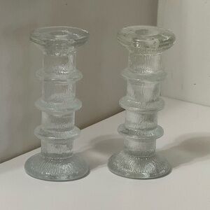 Vintage Luminarc France Nordic Candle Holders Clear Textured MCM 60s 70s